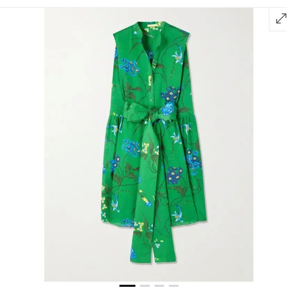ERDEM Green Asymmetrical Floral Dress - Picture 2 of 7